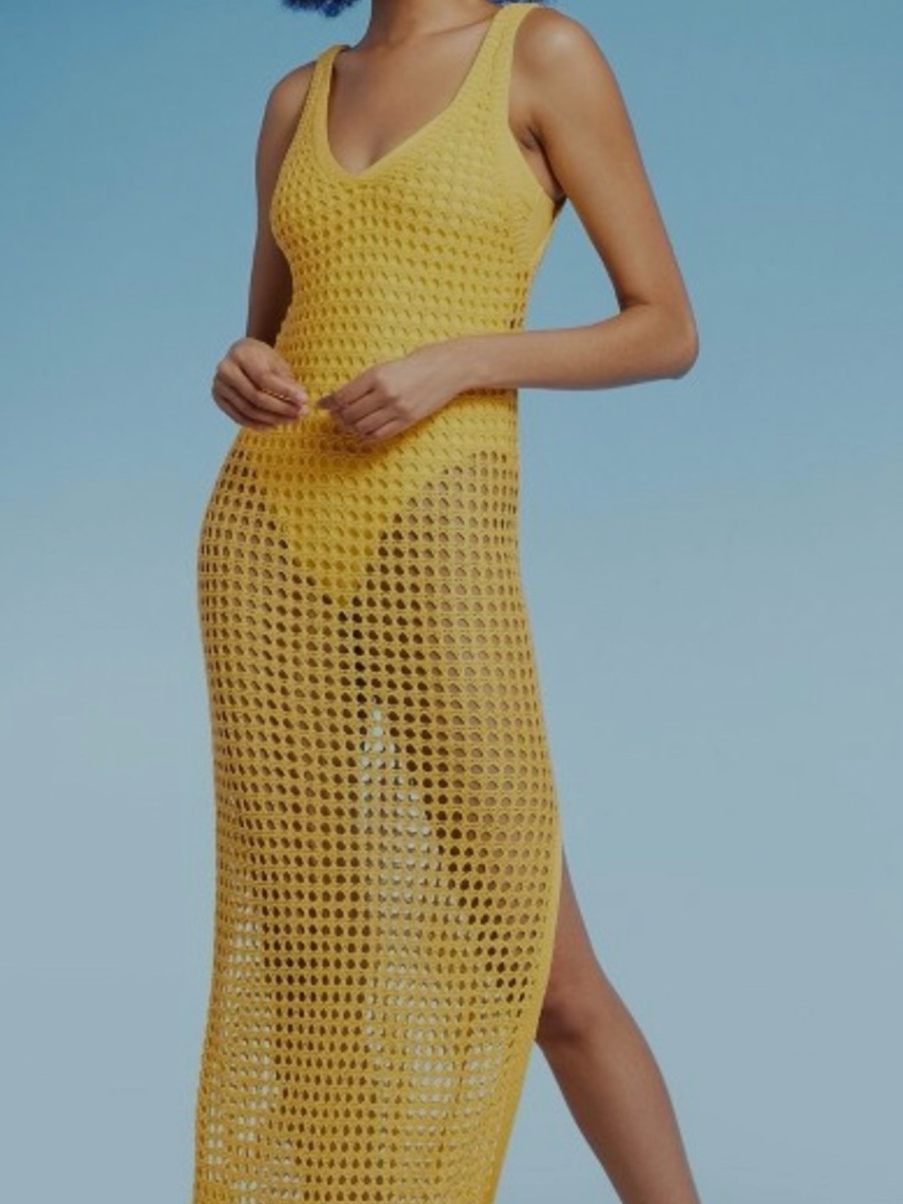 SHADE & SHORE Yellow Crochet Maxi Swim Cover-Up Dress - Size L - NEW